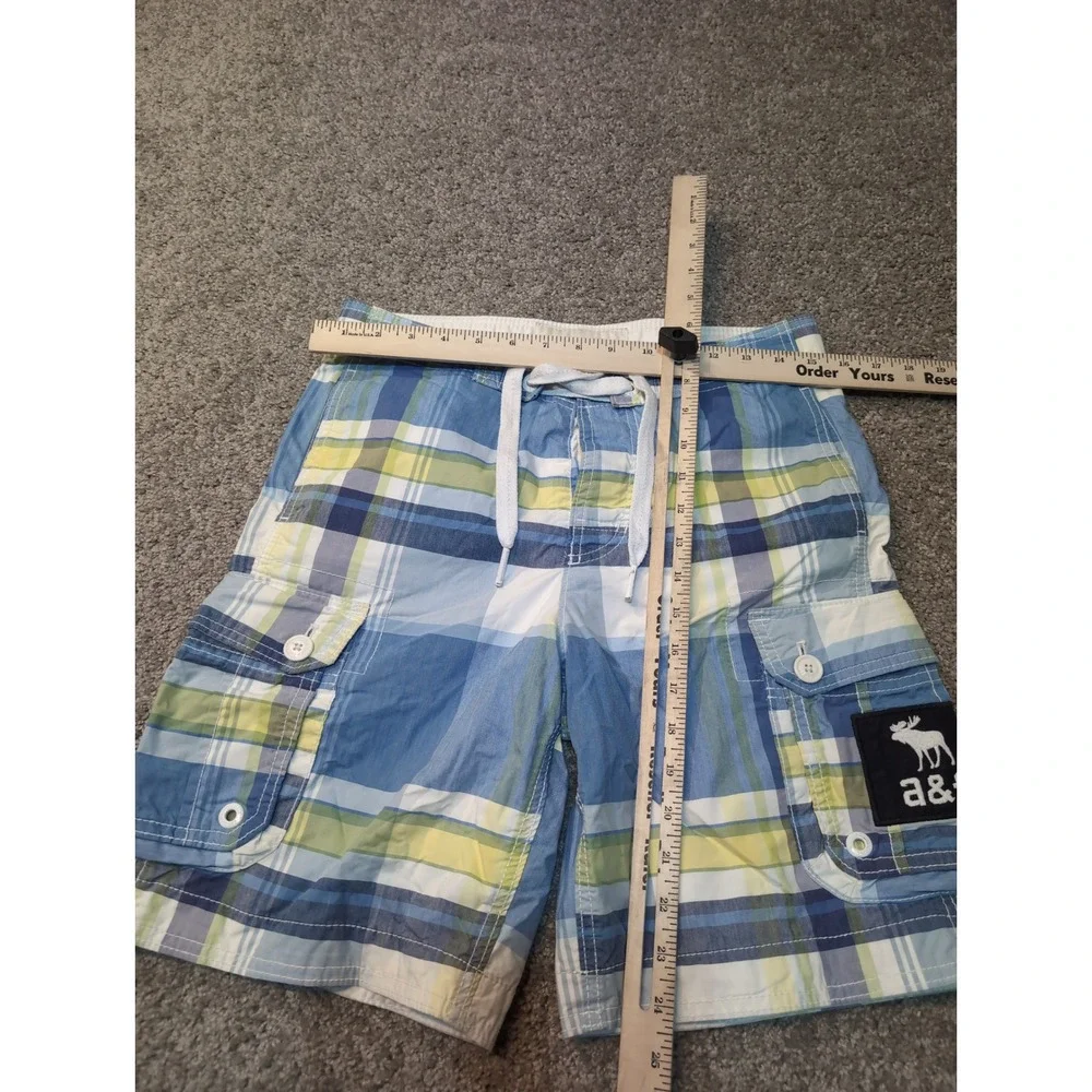 Abercrombie Fitch Kids‎ Plaid Cargo Swim Trunks Shorts Blue Yellow White Size M